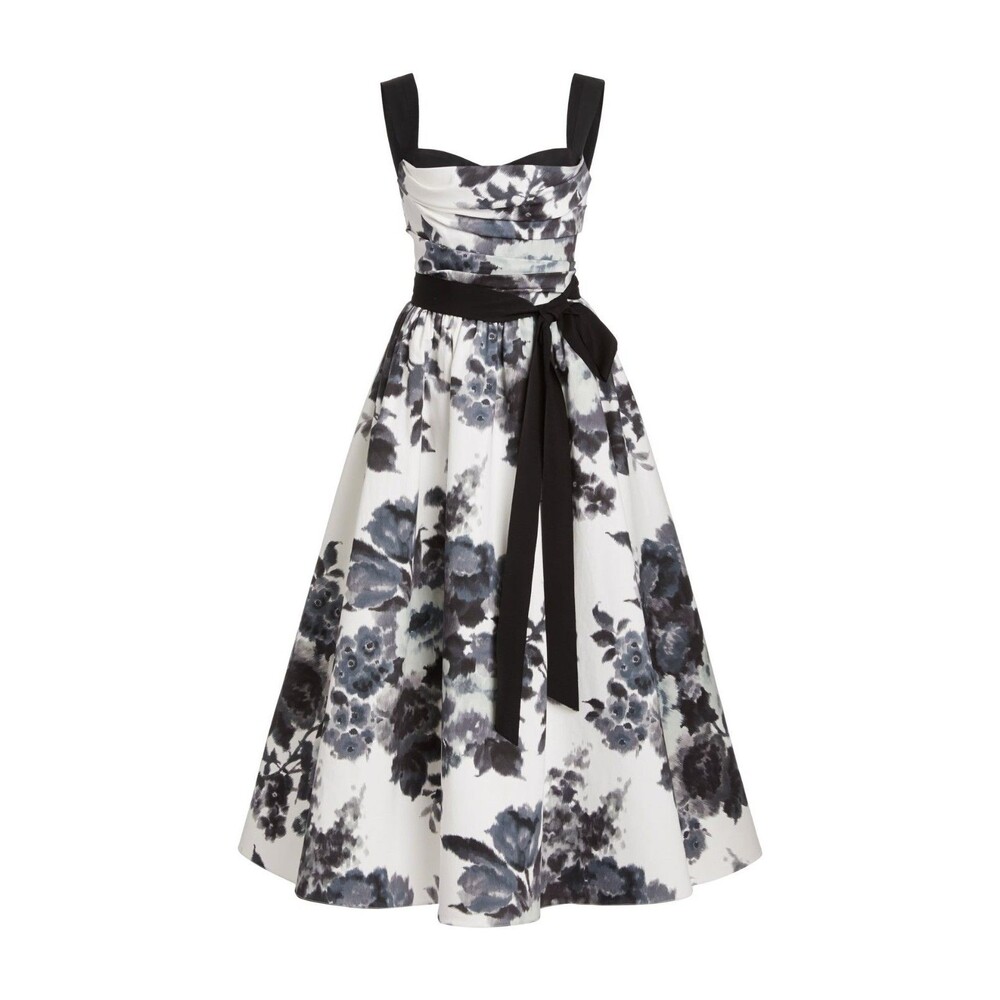 NWOT Carolina Herrera Cotton Floral Tea-Length Dress Sz 10 - Picture 6 of 16